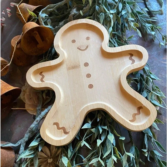 NWOT Unfinished Wood Gingerbread Man Small Tray Holiday Decor - Picture 7 of 15